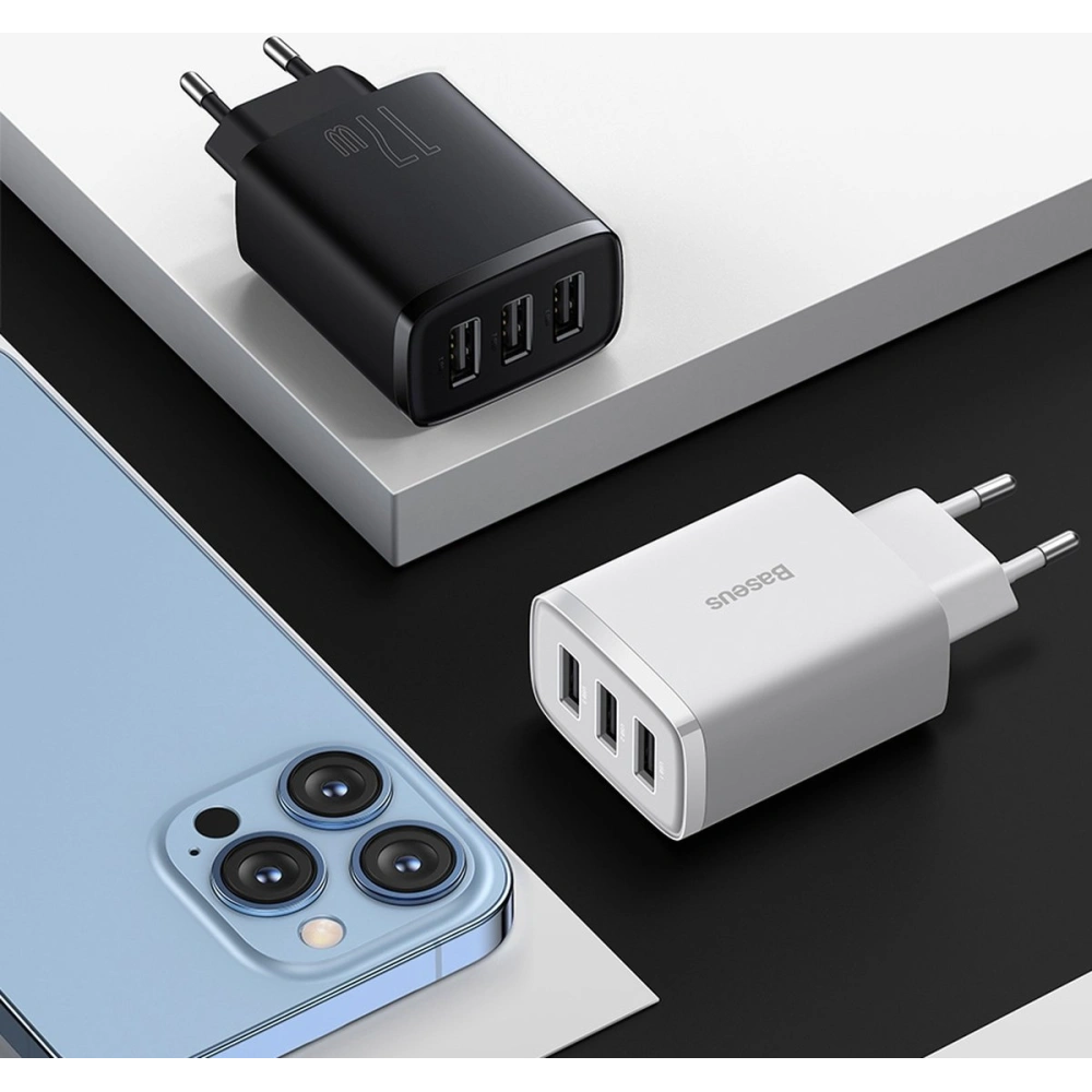 Hurtownia GSM - Ładowarka sieciowa Baseus Compact 3x USB-A 17W czarny - BSU3467BLK - {ean13} - Hurt