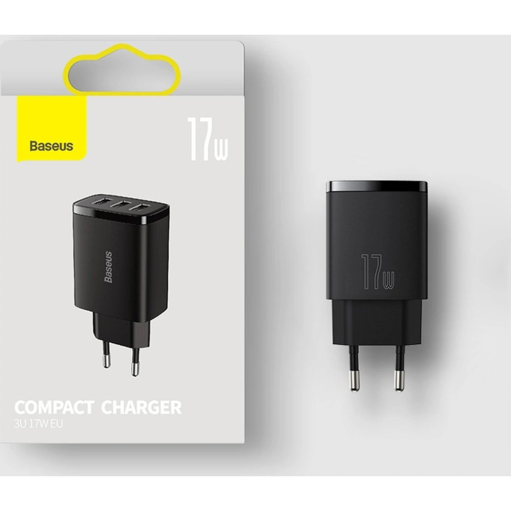 Hurtownia GSM - Ładowarka sieciowa Baseus Compact 3x USB-A 17W czarny - BSU3467BLK - {ean13} - Hurt
