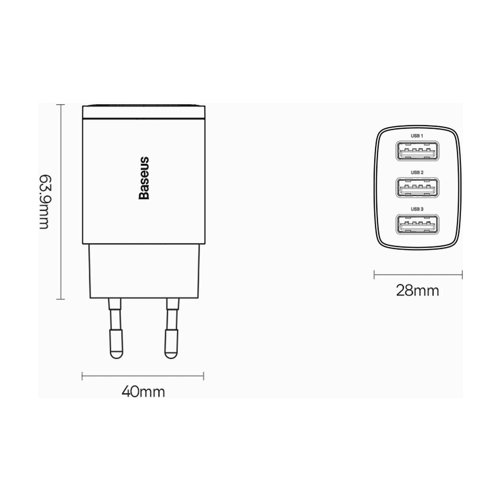 Hurtownia GSM - Ładowarka sieciowa Baseus Compact 3x USB-A 17W czarny - BSU3467BLK - {ean13} - Hurt