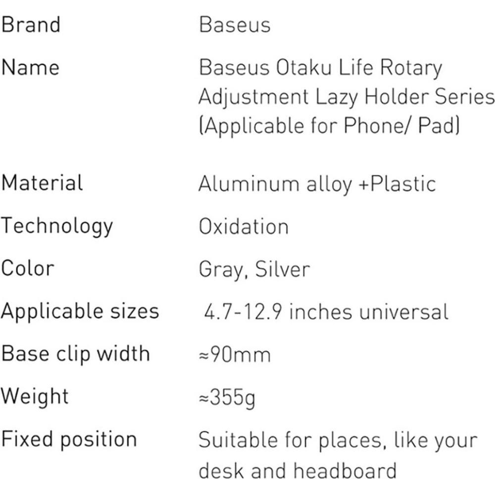 Wholesale Baseus Otaku universal phone holder tablet stand lazy holder gray - BSU3468GRY - {ean13} - Hurt