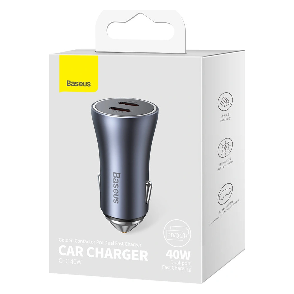 Hurtownia GSM - Ładowarka samochodowa Baseus Golden Contactor Pro 2x USB-C 40W szary - BSU3469GRY - {ean13} - Hurt