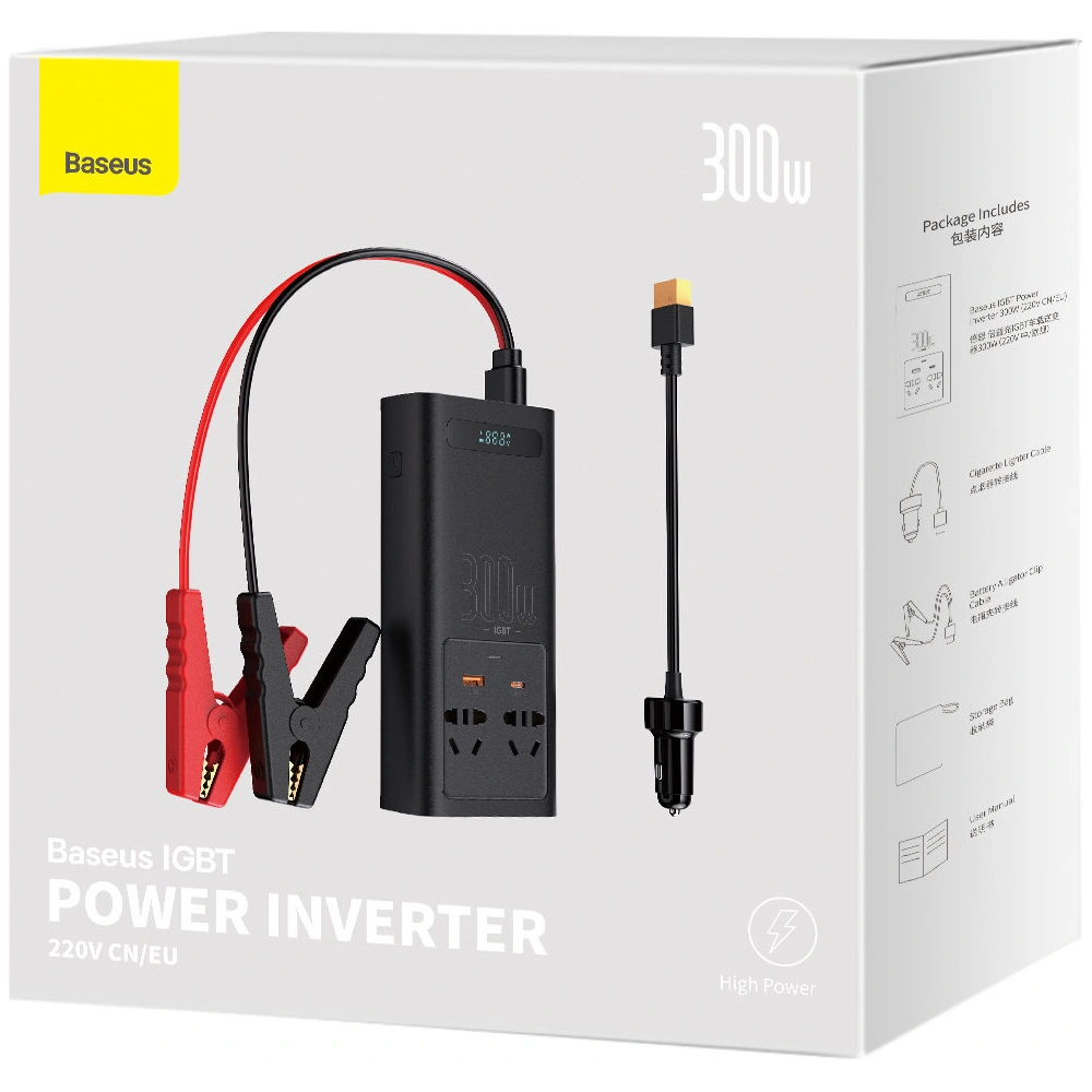 Hurtownia GSM - Przetwornica samochodowa Baseus IGBT 300W 220V (wtyczka CN/EU) czarny - BSU3470BLK - {ean13} - Hurt