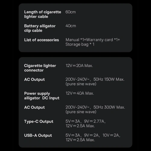 Przetwornica samochodowa Baseus IGBT 300W 220V (wtyczka CN/EU) czarny