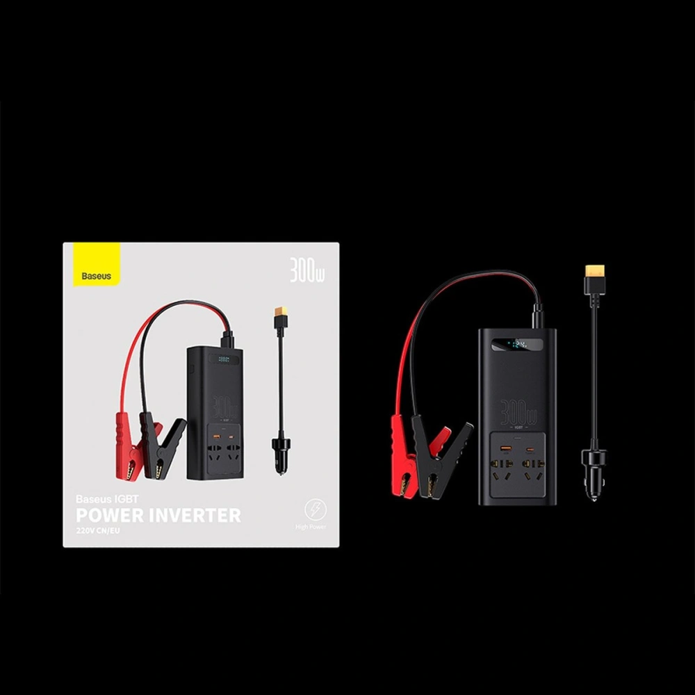 Hurtownia GSM - Przetwornica samochodowa Baseus IGBT 300W 220V (wtyczka CN/EU) czarny - BSU3470BLK - {ean13} - Hurt