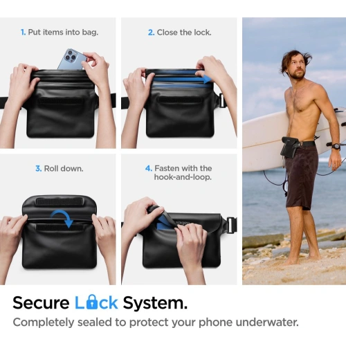 Etui + saszetka wodoszczelna Spigen A621 Universal Waterproof Case & Waist Bag Black