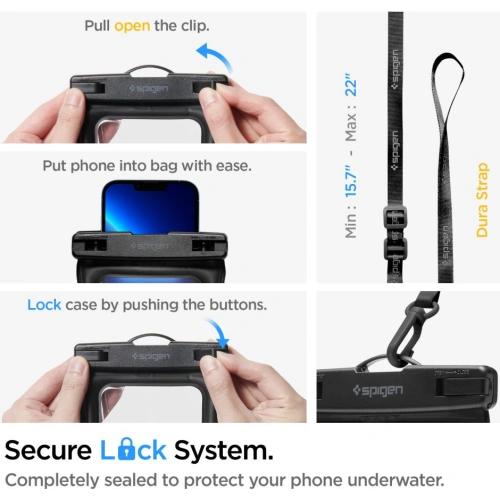 Etui + saszetka wodoszczelna Spigen A621 Universal Waterproof Case & Waist Bag Black