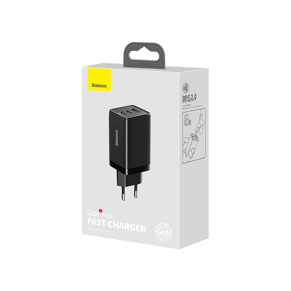 Hurtownia GSM - Ładowarka sieciowa Baseus GaN3 Pro 2xUSB-C + USB-A 65W (czarna) - BSU3480BLK - {ean13} - Hurt