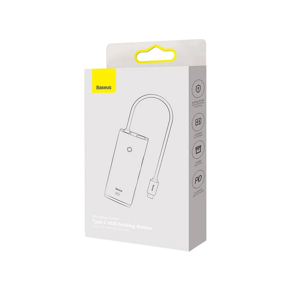Hurtownia GSM - Hub 5v1 Baseus Lite Series USB-C - 3x USB 3.0 + USB-C + HDMI (černý) - BSU3481BLK - {ean13} - Hurt