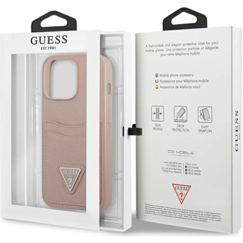Etui Guess GUHCP13LPSATPP Apple iPhone 13 Pro różowy/pink hardcase SaffianoTriangle Logo Cardslot