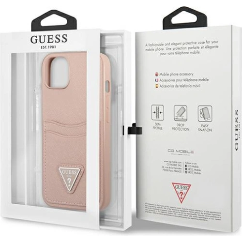 Etui Guess GUHCP13SPSATPP Apple iPhone 13 mini różowy/pink hardcase SaffianoTriangle Logo Cardslot
