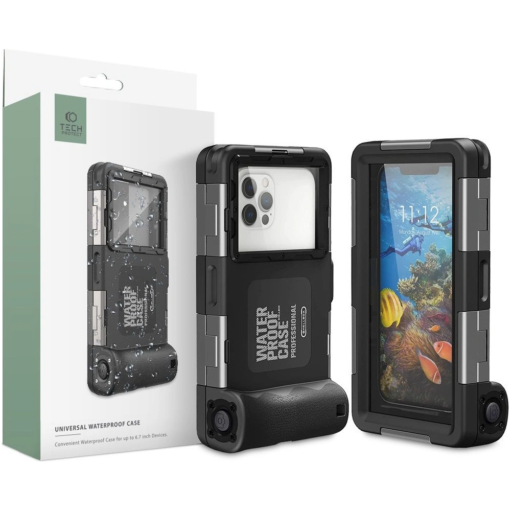 Hurtownia GSM - Univerzální vodotěsné pouzdro Tech-Protect IPX8 Univerzální potápěčské vodotěsné pouzdro černé - THP1223BLK - {ean13} - Hurt