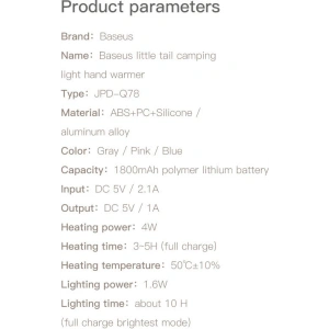 Wholesale Baseus wireless hand warmer with a tourist lamp gray - BSU3487 - {ean13} - Hurt