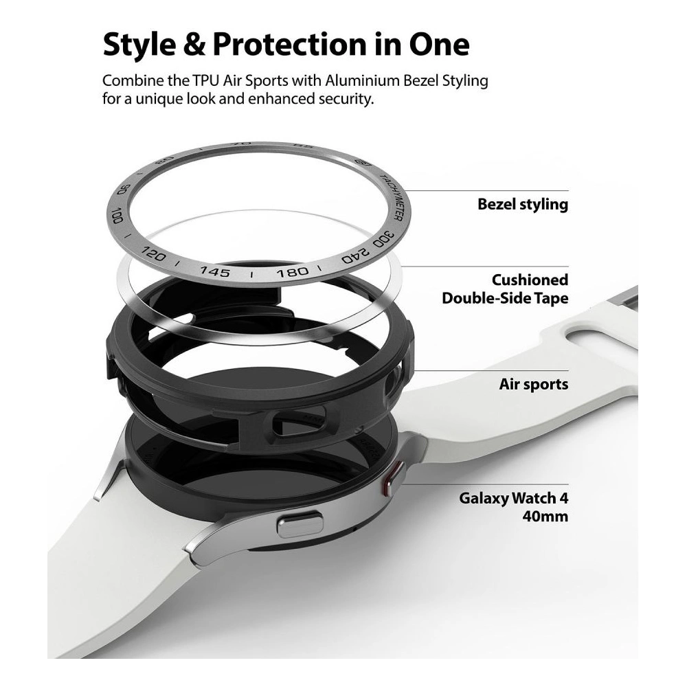 Wholesale Ringke Bezel Styling 40-01 + Ringke Air Sports Samsung Galaxy Watch 4 40mm Black/Silver - RGK1620BLKSLV - {ean13} - Hurt