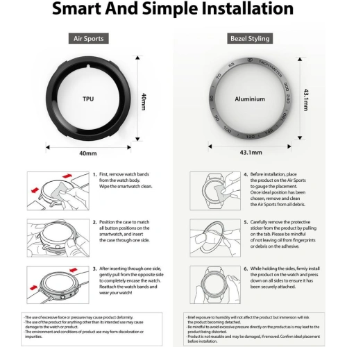 Nakładka Ringke Bezel Styling 40-01 + etui Ringke Air Sports Samsung Galaxy Watch 4 40mm Black/Silver