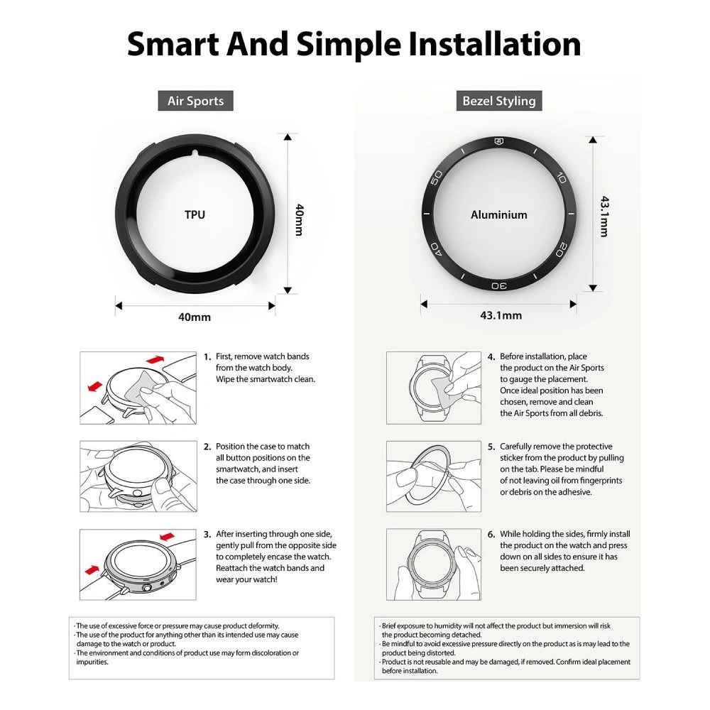 Wholesale Ringke Bezel Styling 40-02 + Ringke Air Sports Samsung Galaxy Watch 4 40mm Black - RGK1621BLK - {ean13} - Hurt