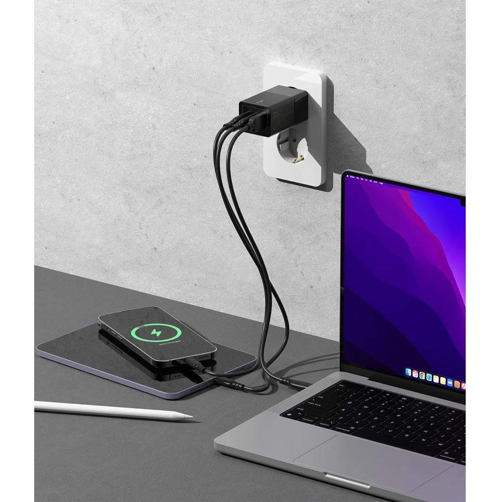 Hurtownia GSM - Síťová nabíječka Ringke Charger GaN 3-port 65W černá - RGK1641BLK - {ean13} - Hurt