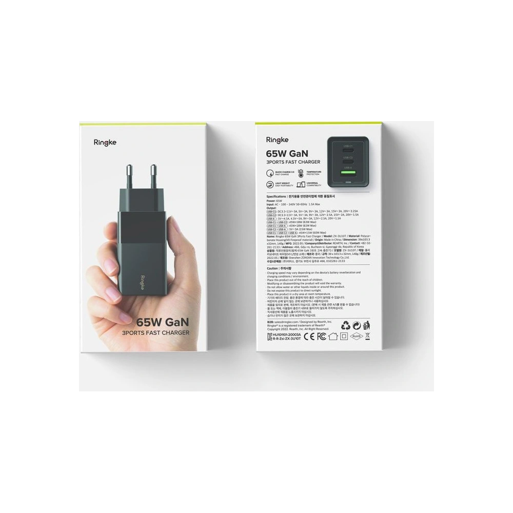 Hurtownia GSM - Síťová nabíječka Ringke Charger GaN 3-port 65W černá - RGK1641BLK - {ean13} - Hurt