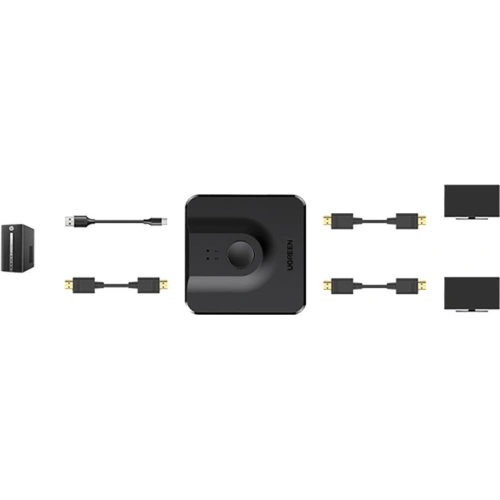 Rozdzielacz sygnału UGREEN CM430 2x DisplayPort (wejście) do 1x DisplayPort (wyjście) przełącznik 4K/1080p czarny