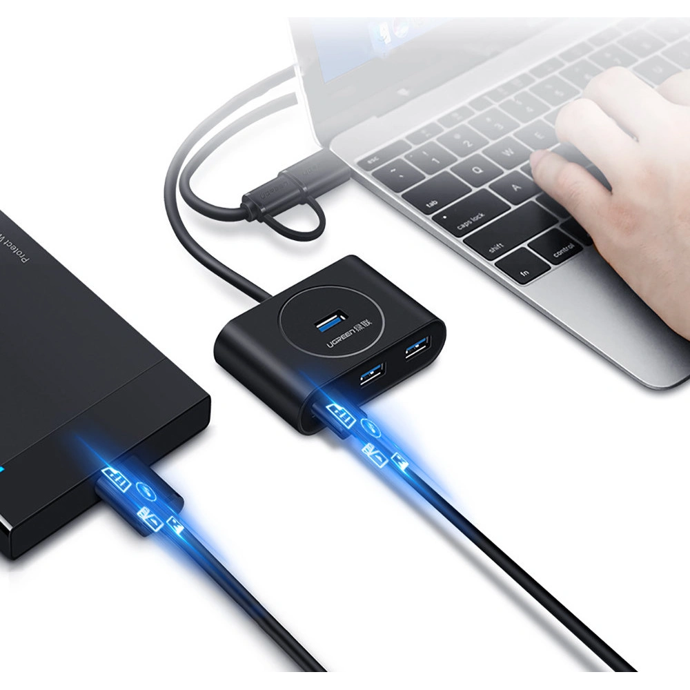 Hurtownia GSM - HUB UGREEN CR113 USB - 4 x USB 3.0 25m czarny - UGR1376BLK - {ean13} - Hurt
