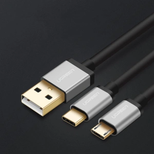 Hurtownia GSM - Kabel UGREEN US196 USB - USB-C + microUSB 1m czarny - UGR1379BLK - {ean13} - Hurt