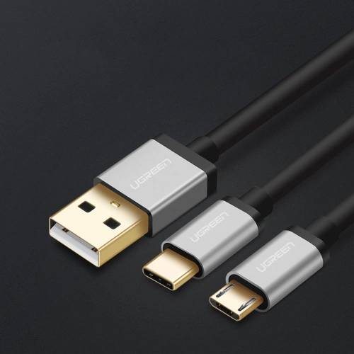 Kabel UGREEN US196 USB - USB-C + microUSB 1m czarny