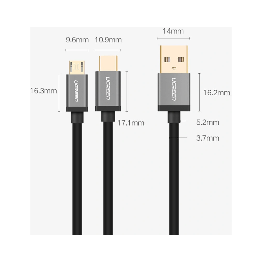 Hurtownia GSM - Kabel UGREEN US196 USB - USB-C + microUSB 1m černý - UGR1379BLK - {ean13} - Hurt