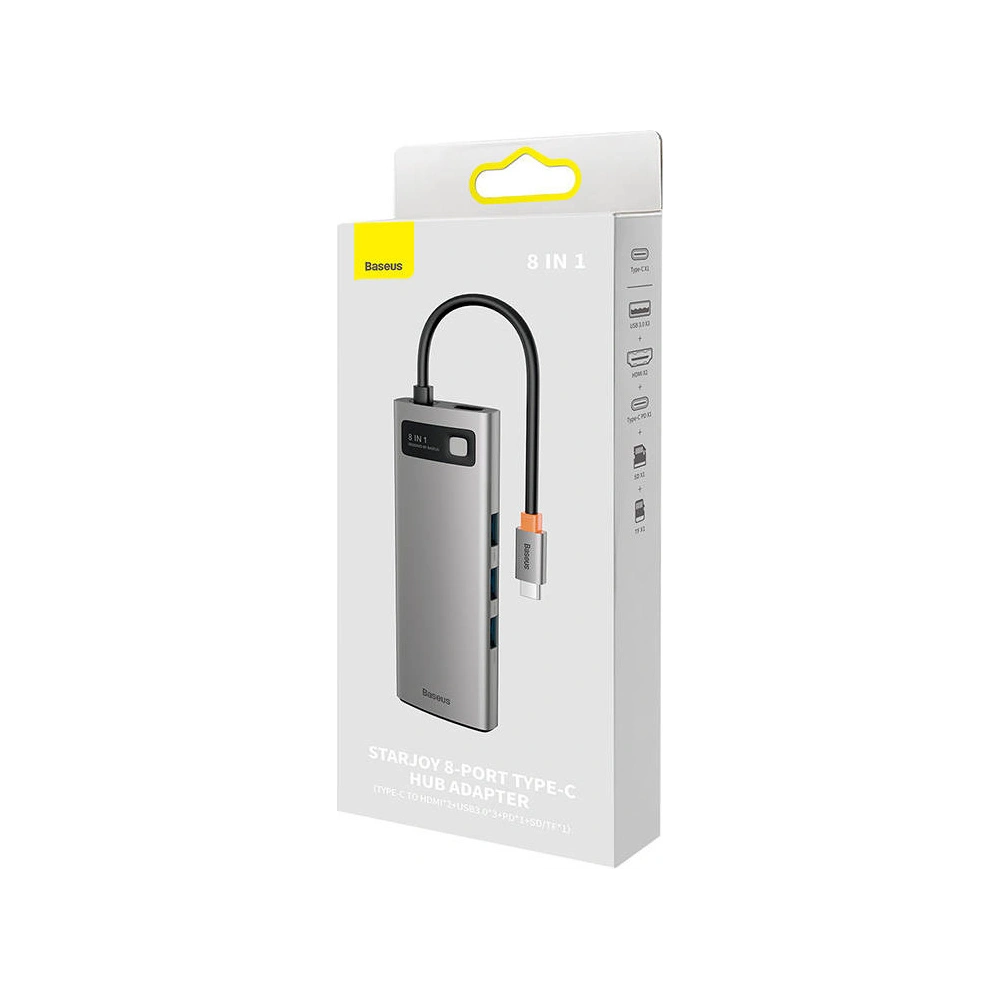 Hurtownia GSM - Hub 8v1 Baseus Metal Gleam Series USB-C - 3x USB 3.0 + 2x HDMI + USB-C PD + microSD/SD - BSU3490 - {ean13} - Hurt