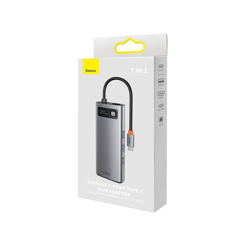 Hurtownia GSM - Hub 7v1 Baseus Metal Gleam Series USB-C - 3x USB 3.0 + HDMI + USB-C PD + VGA + Ethernet RJ45 - BSU3492 - {ean13} - Hurt