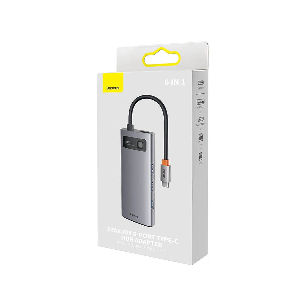 Hurtownia GSM - Hub 6v1 Baseus Metal Gleam Series USB-C - 3x USB 3.0 + USB-C PD + microSD/SD - BSU3493 - {ean13} - Hurt