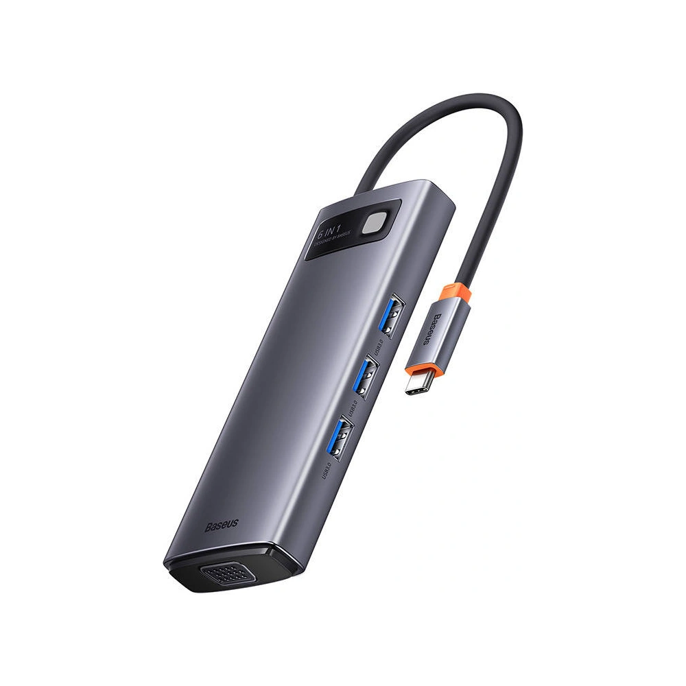 Hurtownia GSM - Hub 6v1 Baseus Metal Gleam Series USB-C - 3x USB 3.0 + HDMI + USB-C PD + VGA - BSU3495 - {ean13} - Hurt