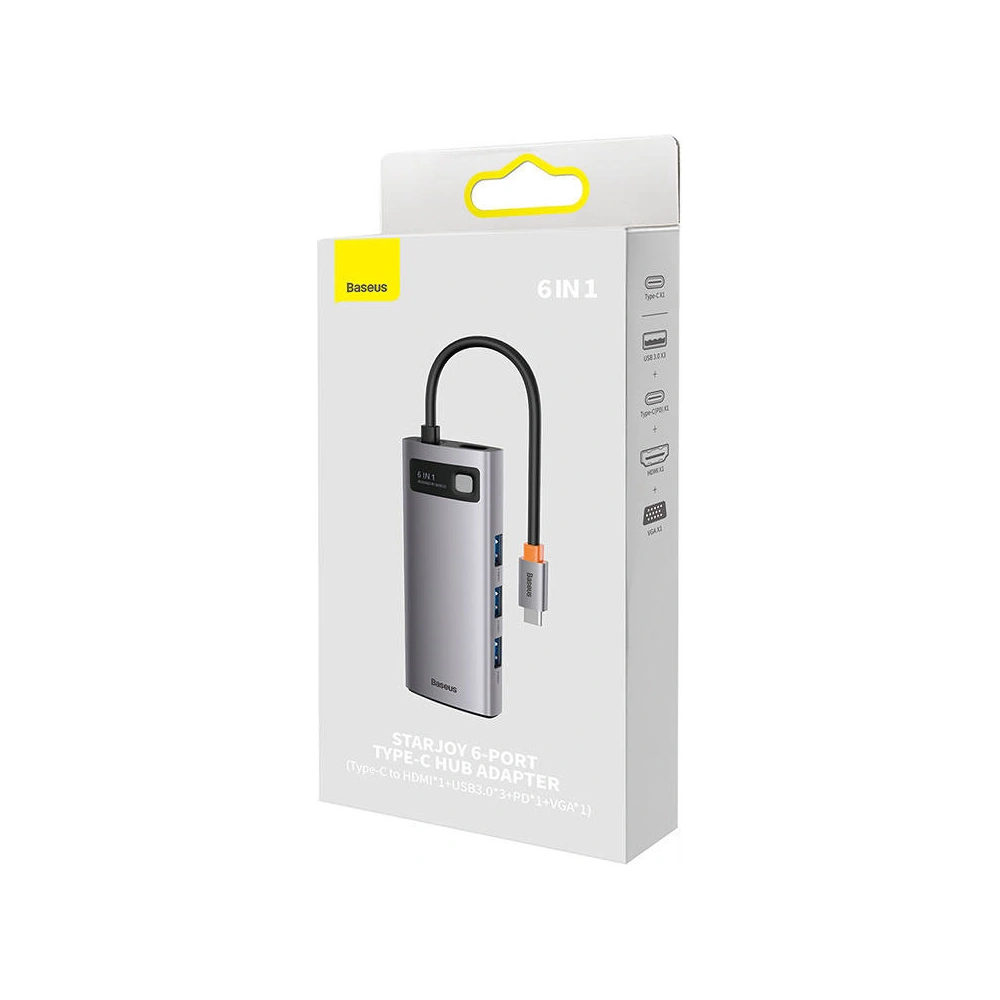Hurtownia GSM - Hub 6v1 Baseus Metal Gleam Series USB-C - 3x USB 3.0 + HDMI + USB-C PD + VGA - BSU3495 - {ean13} - Hurt
