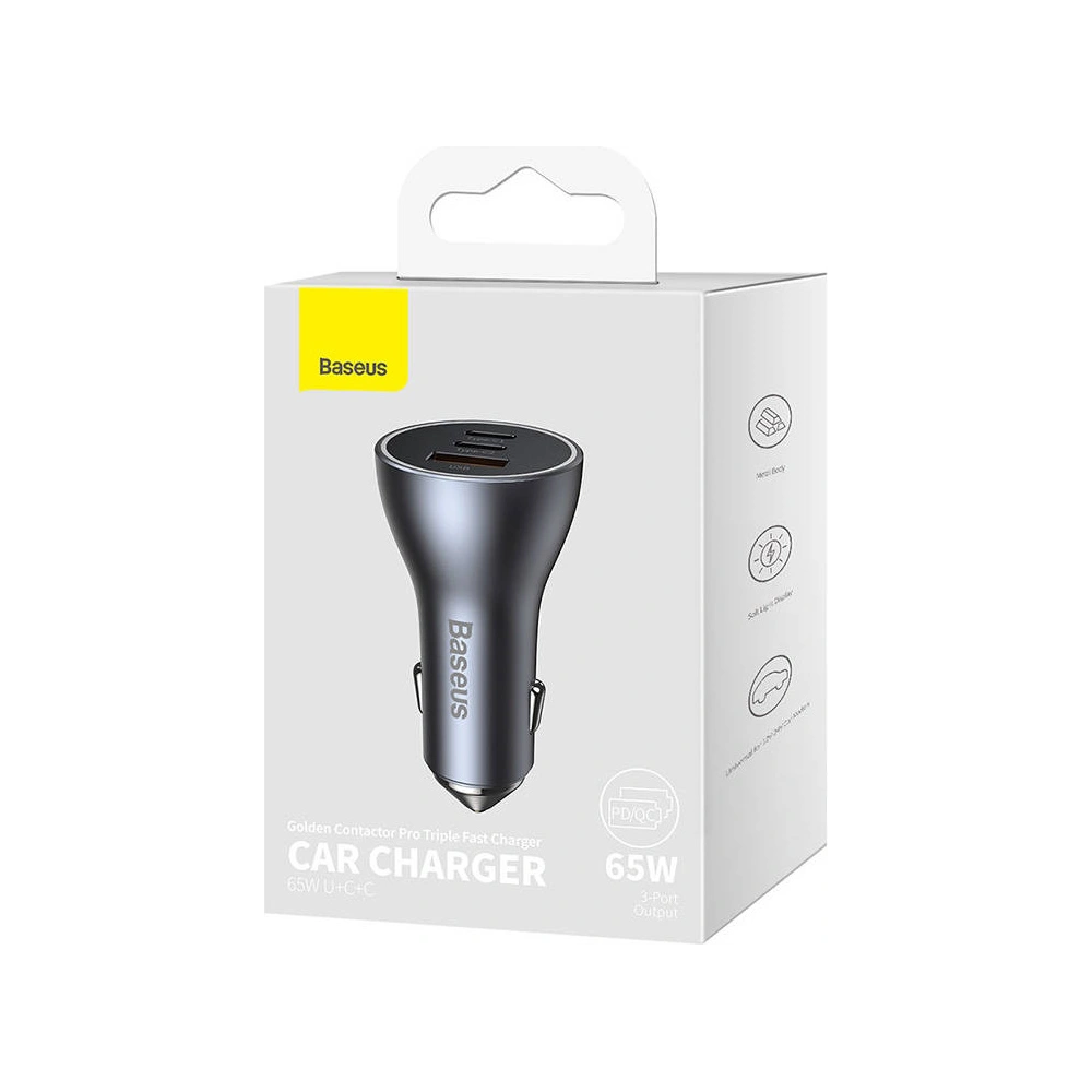 Wholesale Baseus Golden Contactor Pro Car Charger 2x USB-C, 1x USB, 65W (gray) - BSU3499GRY - {ean13} - Hurt