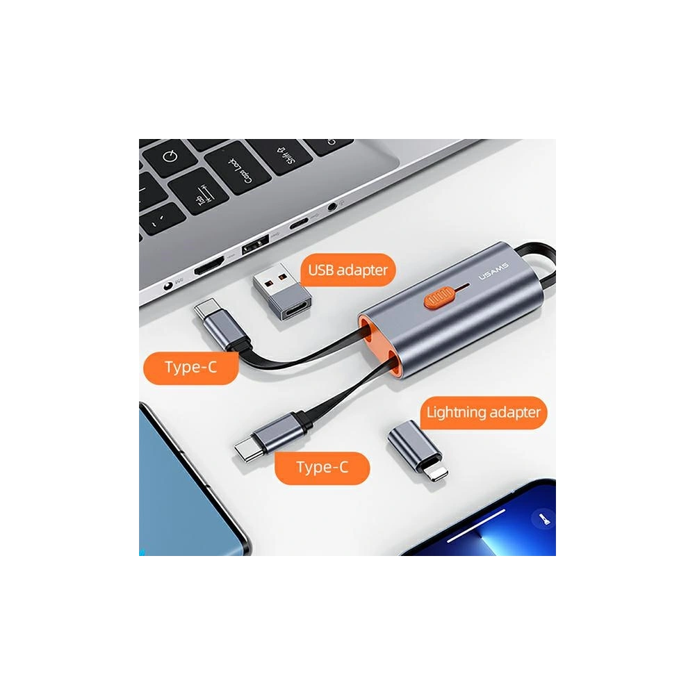 Adapter USAMS 4w1 2xUSB-C / USB-C na USB-A/ USB-C na Lightning 60W stalowy/steel SJ560USB01