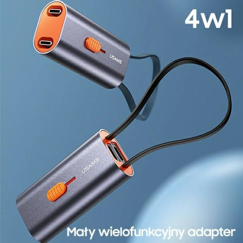 Adapter USAMS 4w1 2xUSB-C / USB-C na USB-A/ USB-C na Lightning 60W stalowy/steel SJ560USB01
