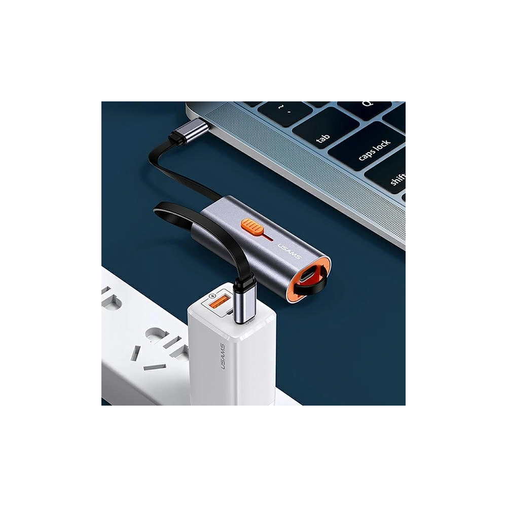 Adapter USAMS 4w1 2xUSB-C / USB-C na USB-A/ USB-C na Lightning 60W stalowy/steel SJ560USB01