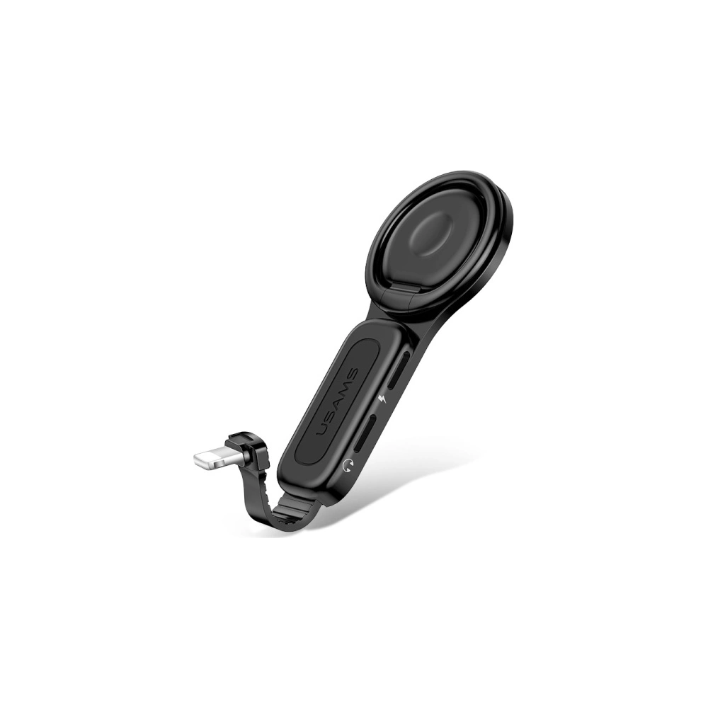 Adaptér USAMS AU06 2w1 Lightning - 2 x lightning + držák na telefon černý/black SJ274LN01