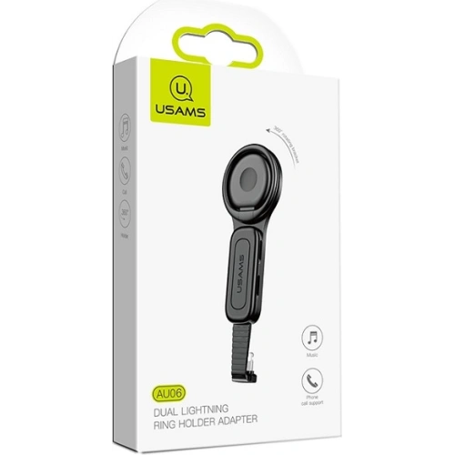 Adapter USAMS AU06 2w1 Lightning - 2 x lightning + ring holder czarny/black SJ274LN01