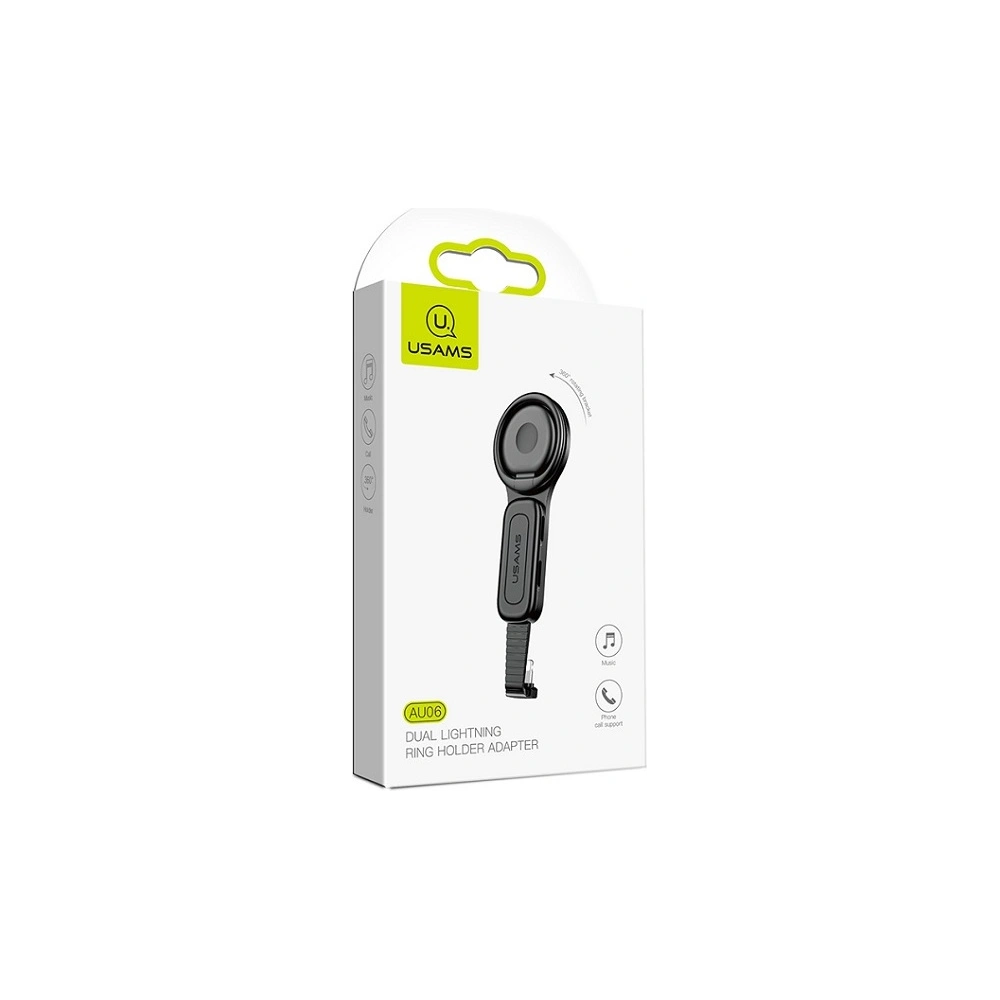USAMS Adapter AU06 2in1 Lightning - 2 x Lightning + ring holder black SJ274LN01 (US-SJ274)