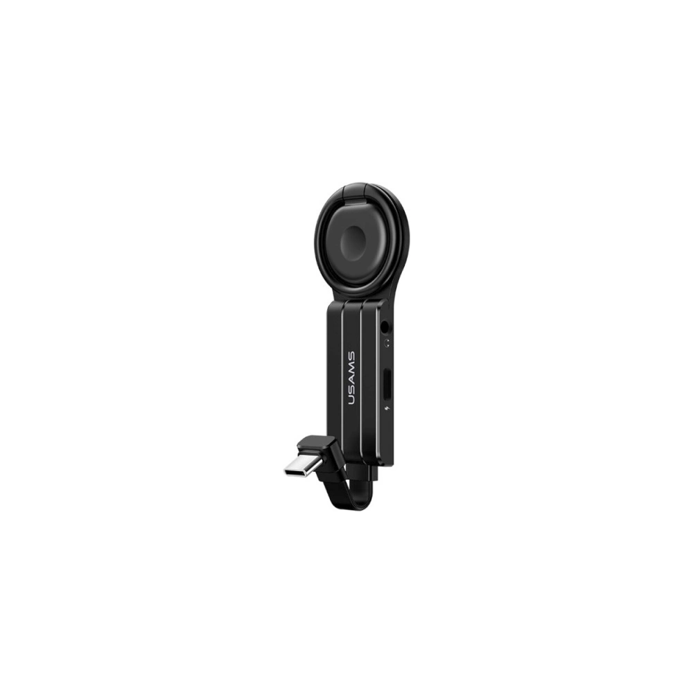 Adaptér USAMS AU11 2w1 USB-C - 3,5mm + USB-C + držák na telefon černý/black SJ359TC01
