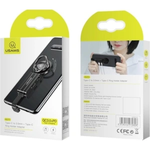 Hurtownia GSM - Adapter USAMS AU11 2w1 USB-C - 3,5mm + USB-C + ring holder czarny/black SJ359TC01 - USA009BLK - {ean13} - Hurt