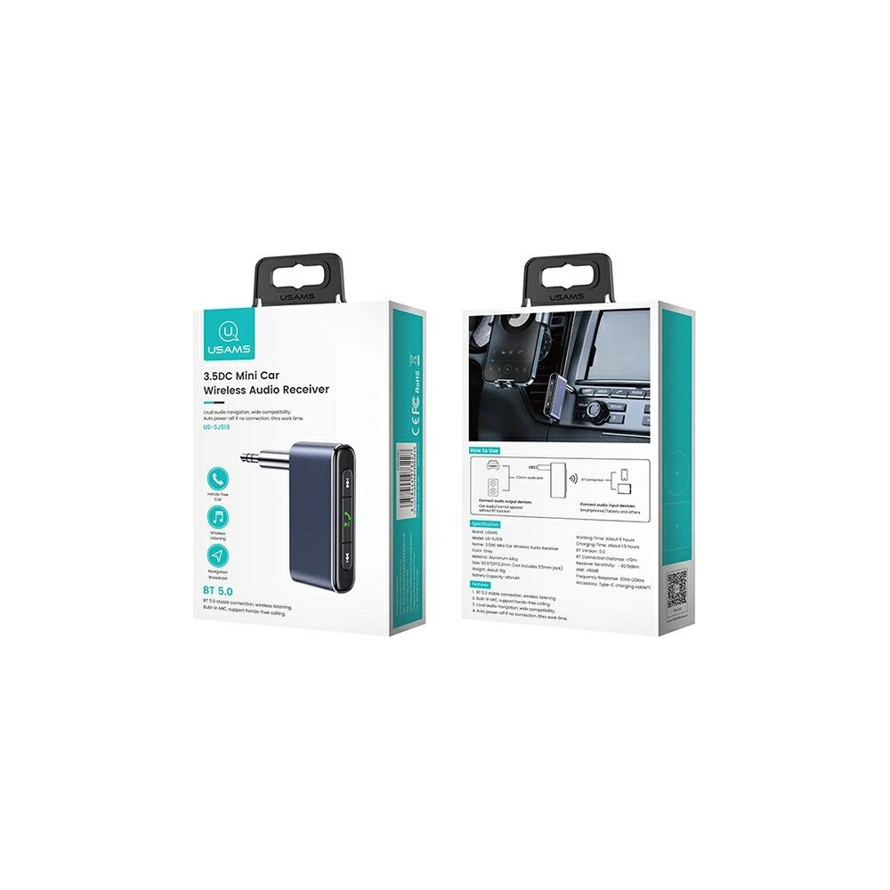 Hurtownia GSM - Adaptér USAMS audio Bluetooth 5.0 - jack 3.5mm šedý/grey SJ519JSQ01 - USA010GRY - {ean13} - Hurt