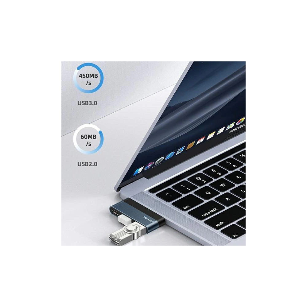 Hurtownia GSM - Hub USAMS USB 2.0/USB 3.0/USB-C šedý/grau SJ490HUB01 - USA020GRY - {ean13} - Hurt