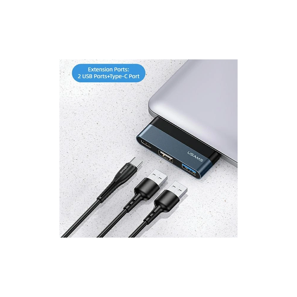 Hurtownia GSM - Hub USAMS USB 2.0/USB 3.0/USB-C šedý/grau SJ490HUB01 - USA020GRY - {ean13} - Hurt