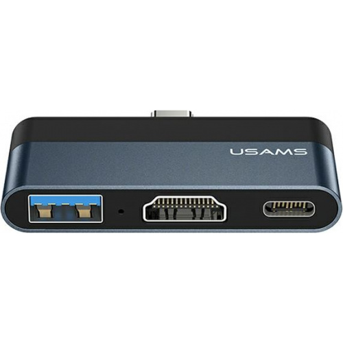 Usams Distributor - 6958444945637 - USA021GRY - USAMS Adapter HUB USB 3.0/USB-C/HDMI 1.4 grey SJ492HUB01 (US-SJ492) - B2B homescreen