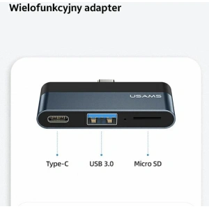 Hurtownia GSM - Hub USAMS USB 3.0/USB-C/Micro SD szary/grey SJ491HUB01 - USA022GRY - {ean13} - Hurt