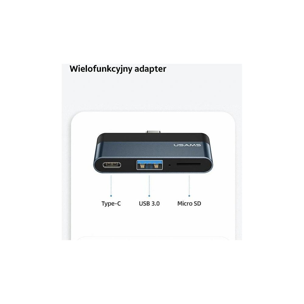 Wholesale USAMS Adapter HUB USB 3.0/USB-C/microSD grey SJ491HUB01 (US-SJ491) - USA022GRY - {ean13} - Hurt