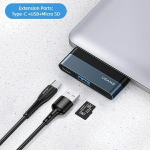 Hurtownia GSM - Hub USAMS USB 3.0/USB-C/Micro SD szary/grey SJ491HUB01 - USA022GRY - {ean13} - Hurt