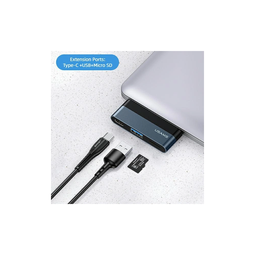 Wholesale USAMS Adapter HUB USB 3.0/USB-C/microSD grey SJ491HUB01 (US-SJ491) - USA022GRY - {ean13} - Hurt