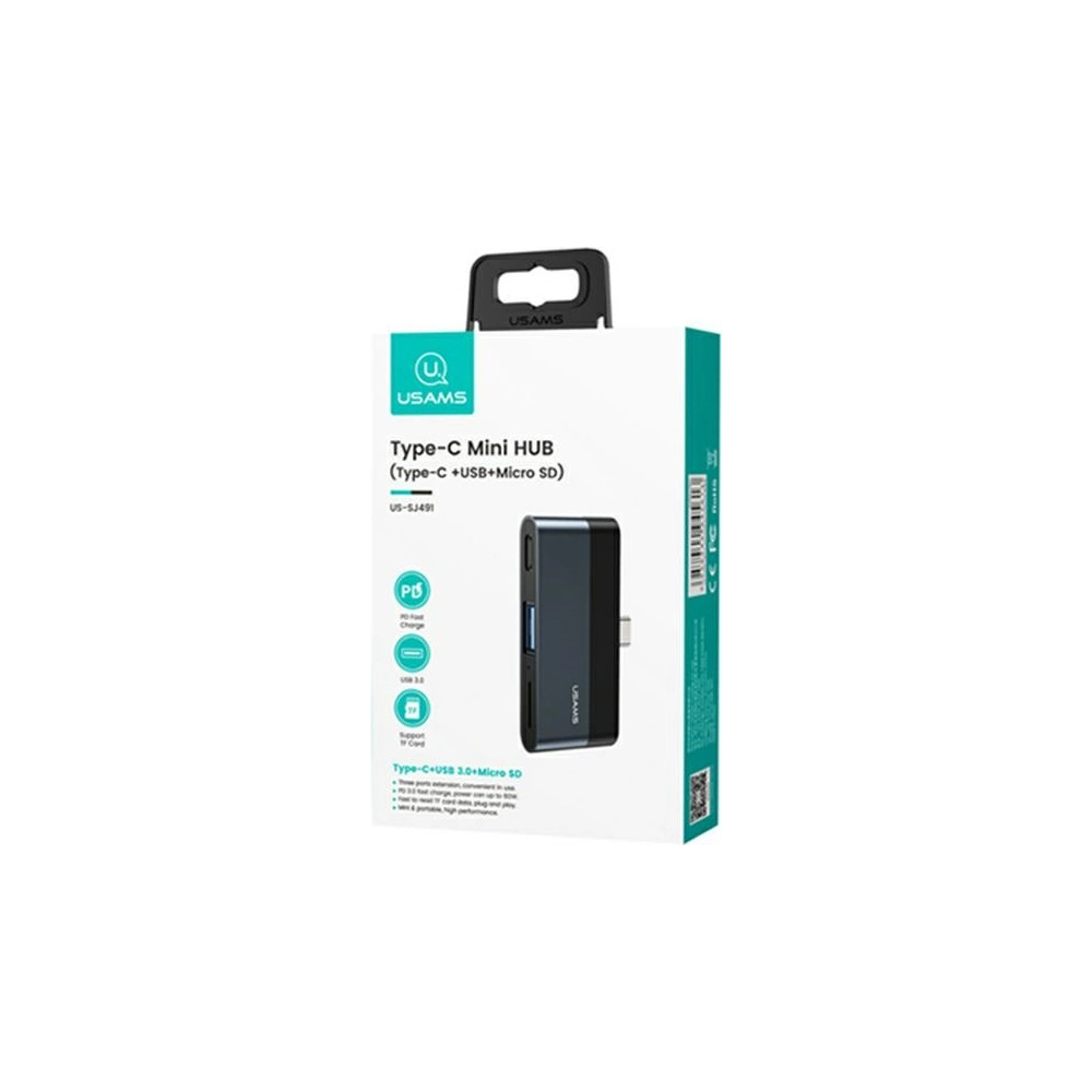 Wholesale USAMS Adapter HUB USB 3.0/USB-C/microSD grey SJ491HUB01 (US-SJ491) - USA022GRY - {ean13} - Hurt