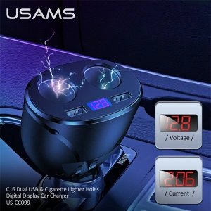 Hurtownia GSM - Adapter USAMS C16 2 gniazda 2xUSB 96W Fast Charge czarny/black CC99TC01 rozdzielacz - USA031BLK - {ean13} - Hurt